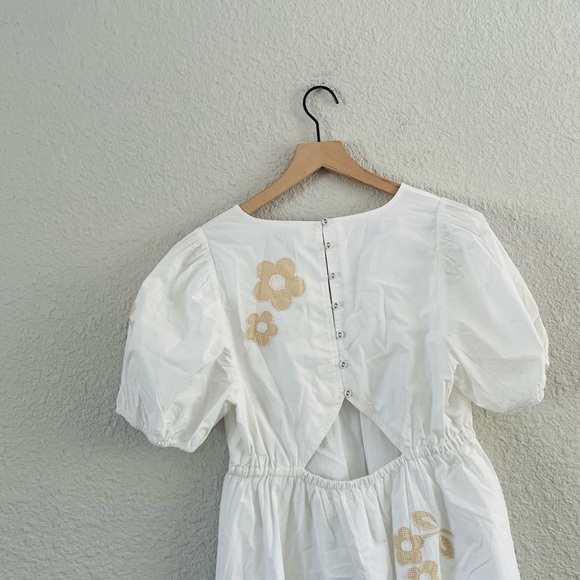 Madewell Anna Marie Embroidered White and Tan Floral Mini Dress Medium - Picture 6 of 16